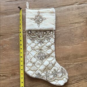 Kim Seybert Elegant Cream and Gold Holiday Stocking